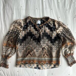 Misa Geometric Print Blouse - Black and Brown